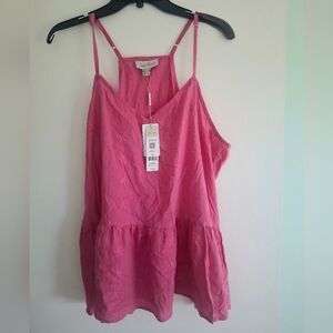 Charlie Paige Pink Embroidered Babydoll Cami Tank Top NWT Size XL